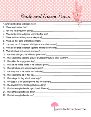 Free printable bride and groom trivia