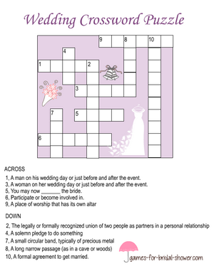 Free printable wedding crossword puzzle in lilac color