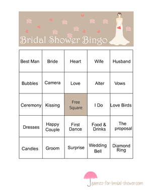 free printable bridal shower bingo game