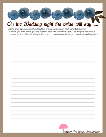 stationery for bride's description of the wedding night game