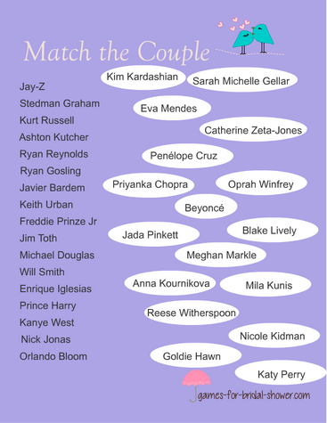 free printable celebrity couple matching game in lilac