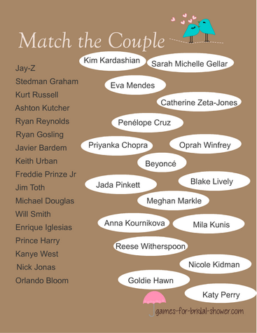 free printable match the celebrity couple game