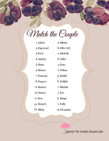Match the Famous Couple Free Printable in Brown Color