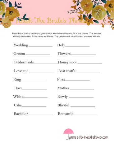 finish the bride's phrase game in pink color