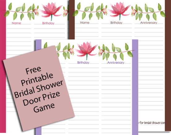Free Printable Bridal Shower Door Prize Game