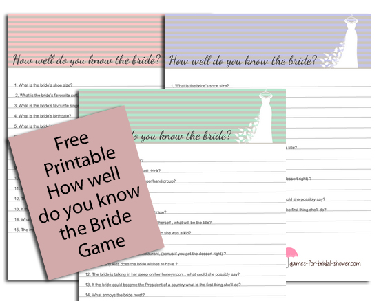Free Printable How Well Do You Know the Bride? Game 