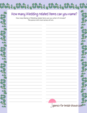 free printable how many wedding items can you name in lilac