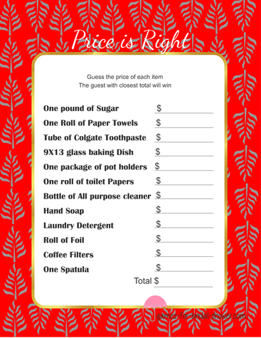 free printable price is right bridal shower game