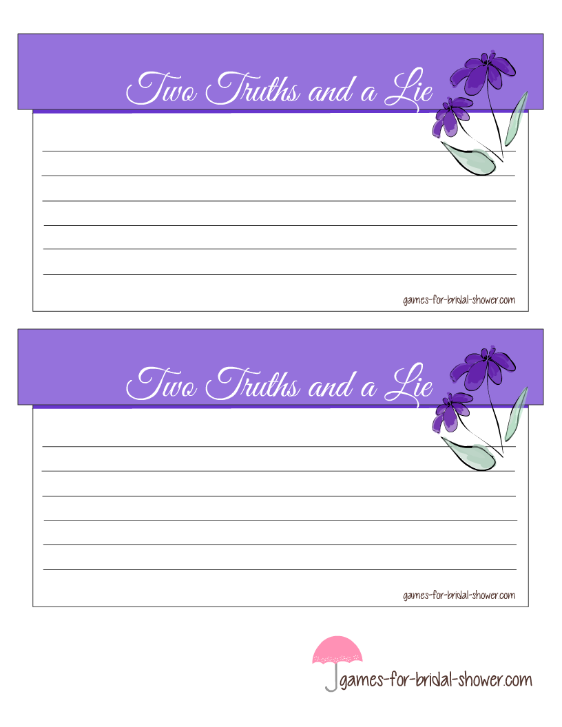 Free Printable Two Truths And A Lie Bridal Shower Game Cards