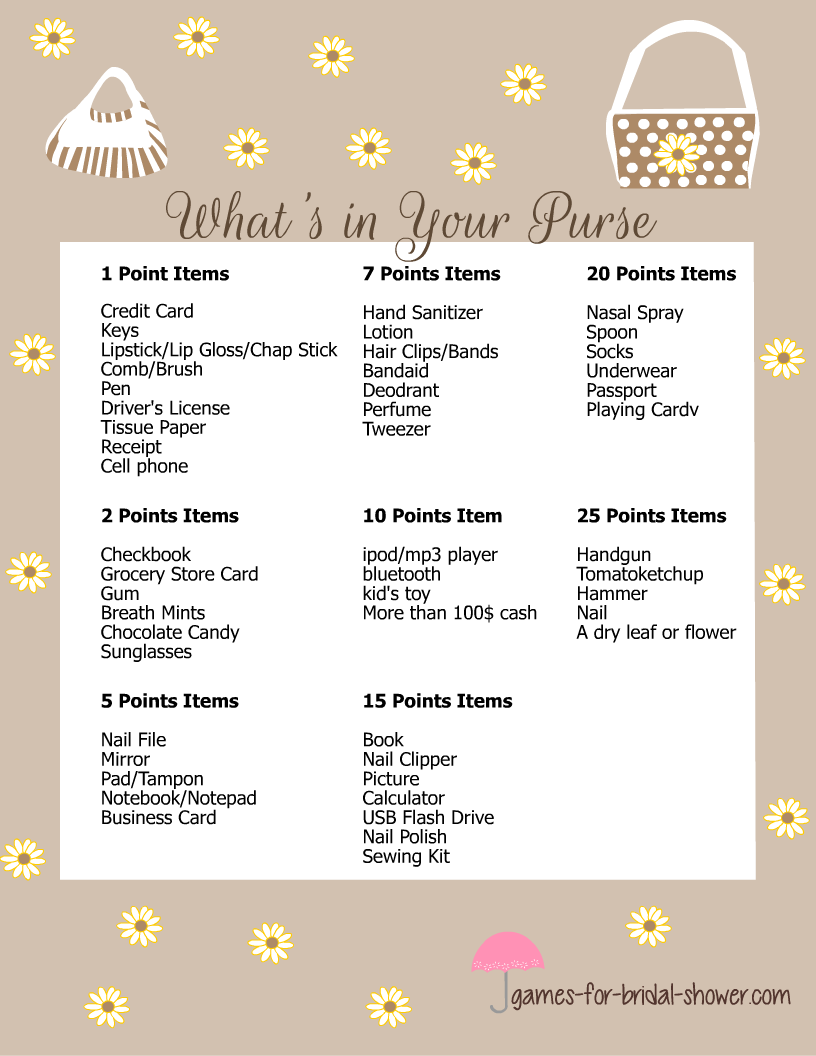 Whats In Your Purse Game Free Printable 4025