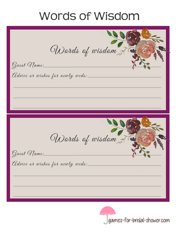 words of wisdom cards printable in lilac color