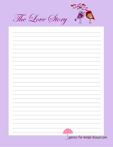 free printable write a love story game for bridal shower