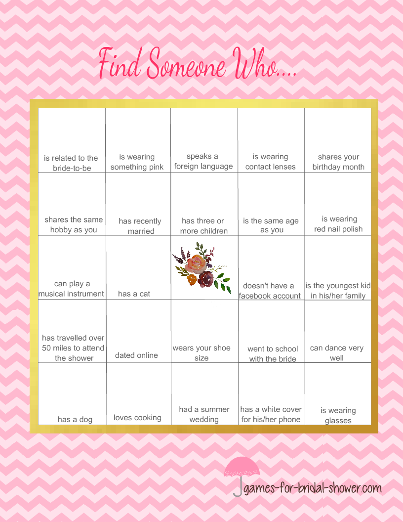 Free Printable Bridal Shower Guest Bingo Game