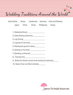 Free printable wedding traditions around the world game