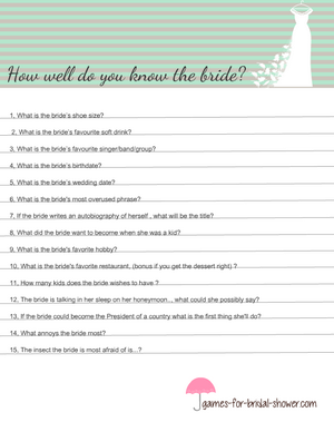 How well do you know the bride? Free Printable game
