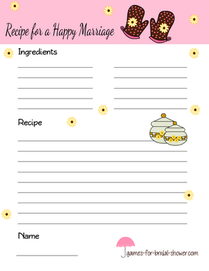 recipe for a happy marriage bridal shower game in pink color