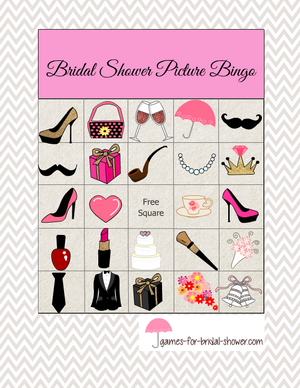Free printable bridal shower picture bingo game in pink color