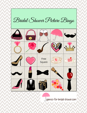 Free printable bridal shower picture bingo in mint color