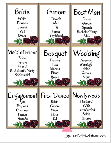 Free Printable Bridal Shower Taboo Game in Taupe Color