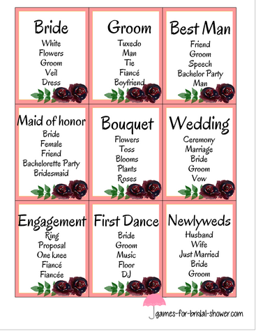 Free Printable Bridal Shower Taboo Game Cards