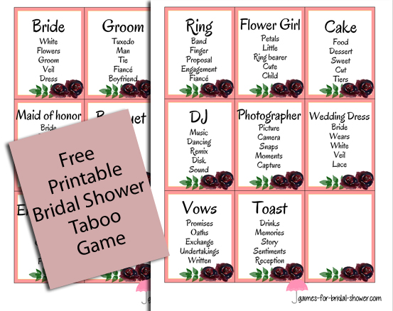 18 Free Printable Bridal Shower Taboo Game Cards