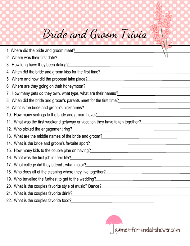 Free Printable Bride and Groom Trivia Quiz