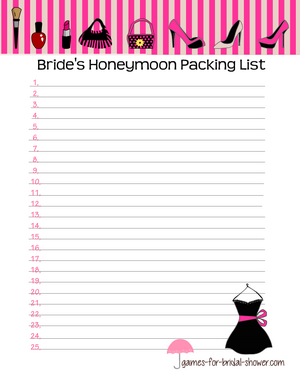 Free printable bride's honeymoon packing in pink color