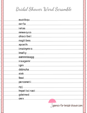Free Printable Bridal Shower Word Scramble Game
