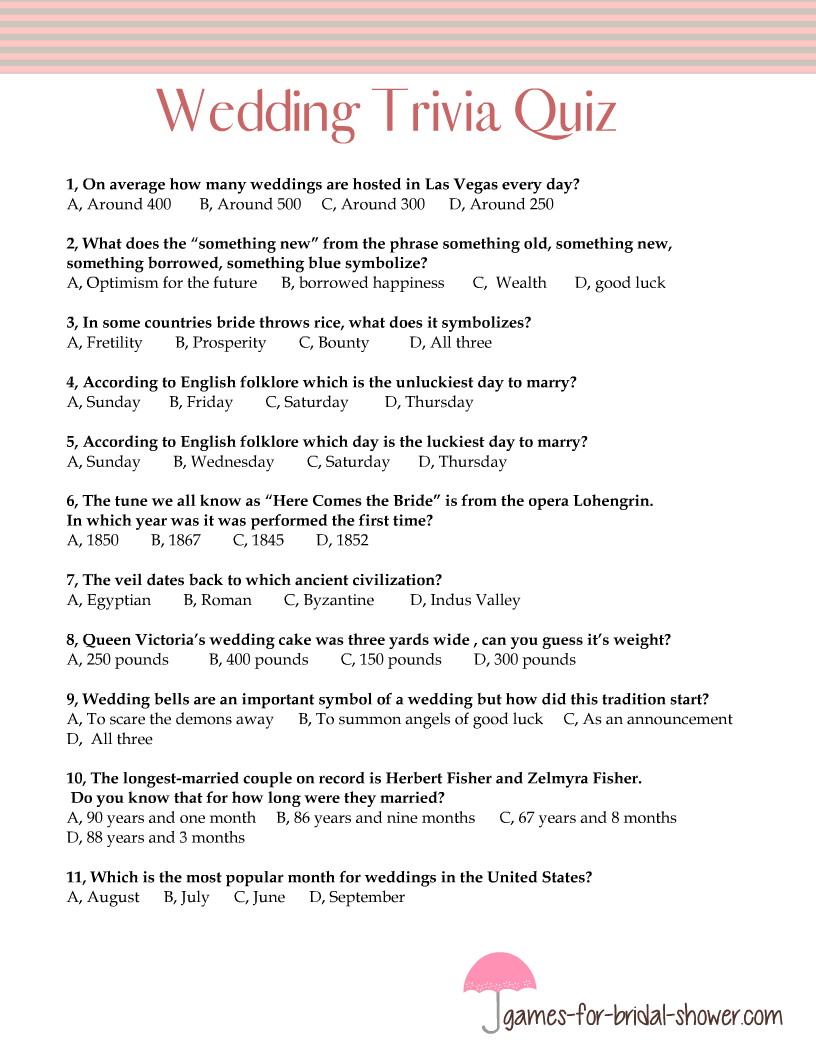 Free Printable Wedding Trivia Quiz 0194