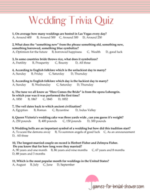 Free printable wedding trivia quiz