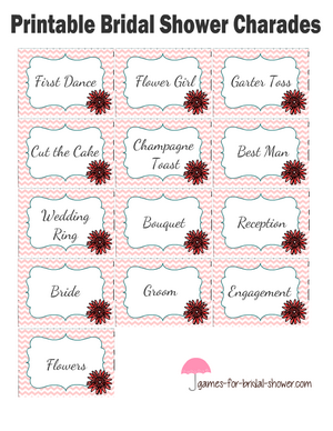 Free printable bridal shower charades in pink color