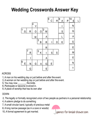 Free printable wedding crossword answer key