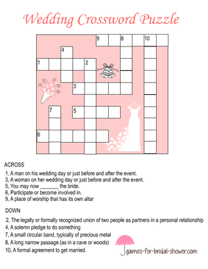 Free printable wedding crossword puzzle in pink color