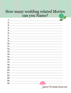 Free printable wedding movies name game in mint color