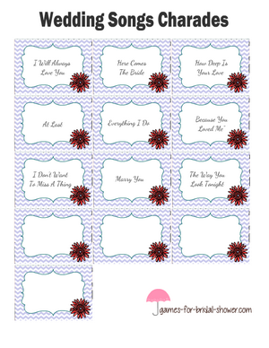 Free printable wedding songs charades cards in lilac