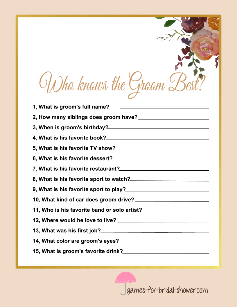 Who Knows The Groom Best Free Printable Bridal Shower Game