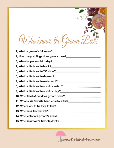 Free printable who knows the groom best game in beige color