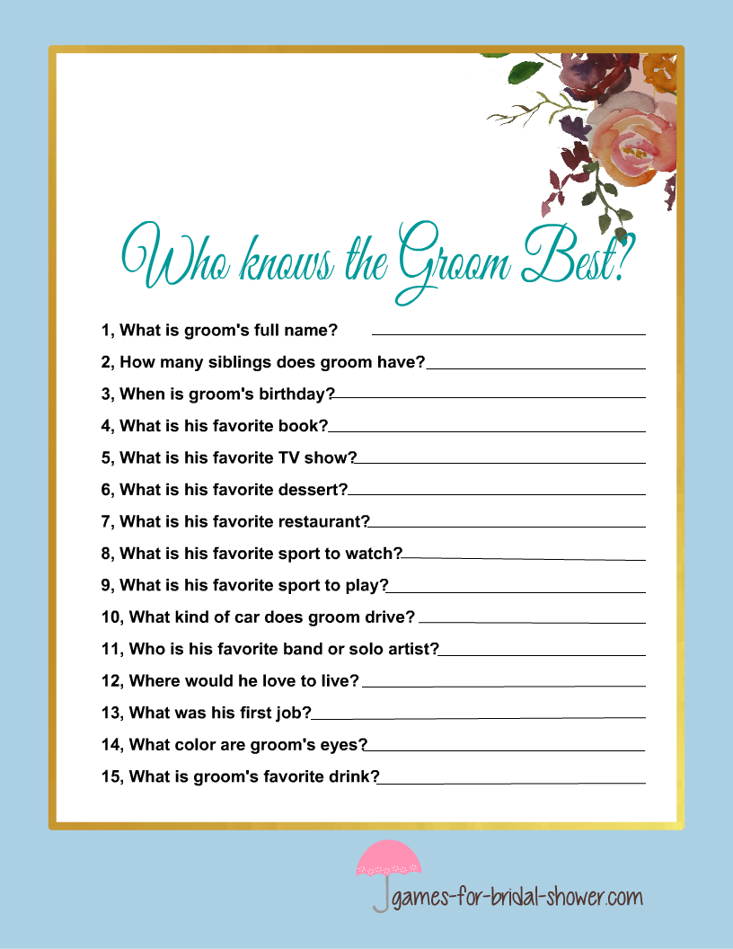 Who Knows The Groom Best Free Printable Bridal Shower Game