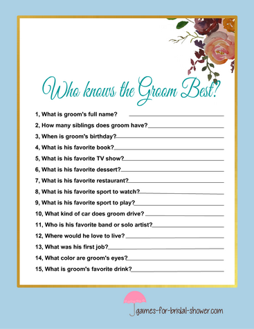 Free printable who knows the groom best bridal shower game