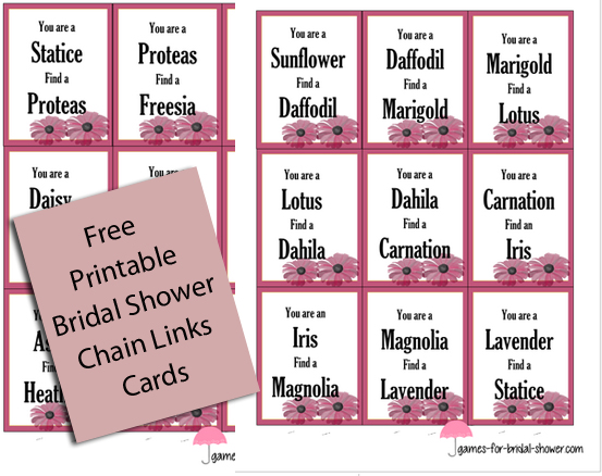 Free Printable Chain Links Bridal Shower Game 
