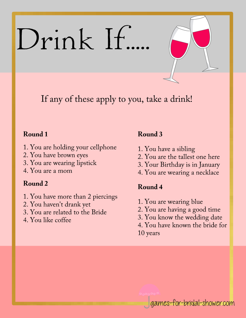 Drinking Game for Adults Printable Drink If Party Game Great 