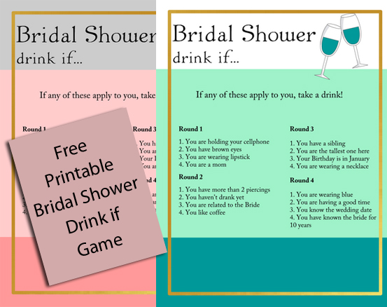 Free Printable dink if game for bridal shower and bachelorette party