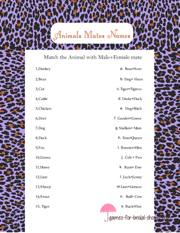 match the animal name game with mate in lilac