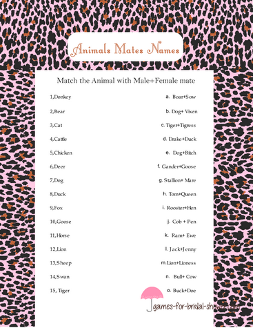 animal mates names game in pink color