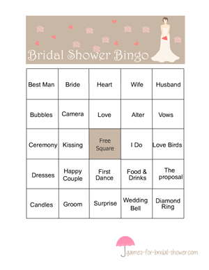 Free Printable Bridal Shower Bingo Game