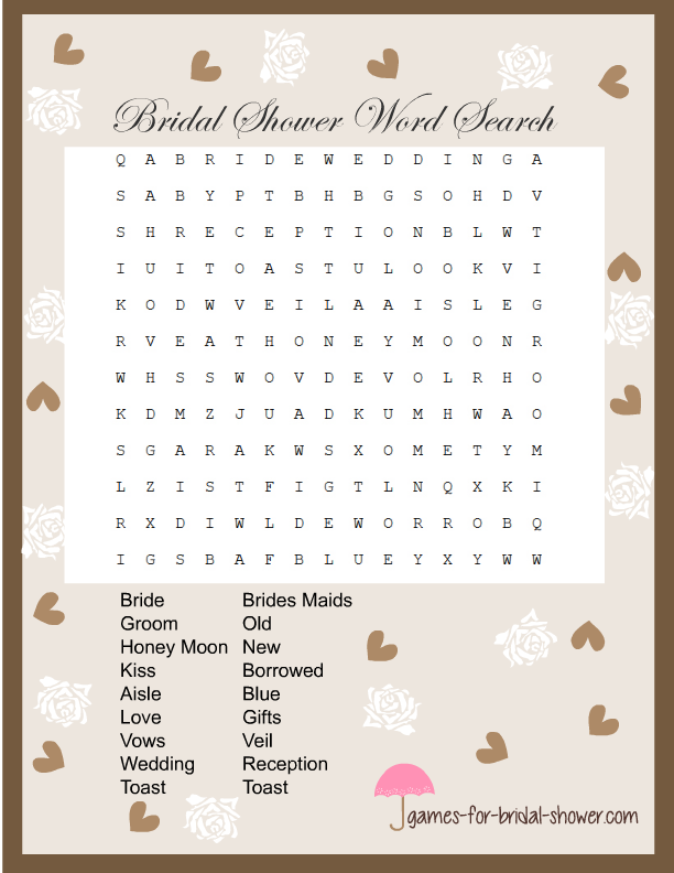 Bridal Word Search Free Printable