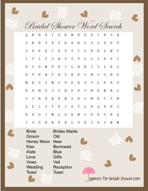 free printable bridal shower word search game