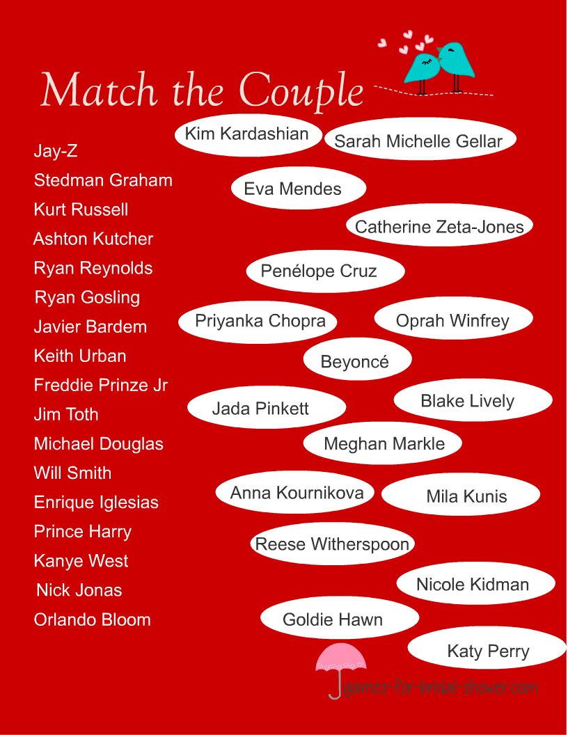 Free Printable Match the Famous Couples Game