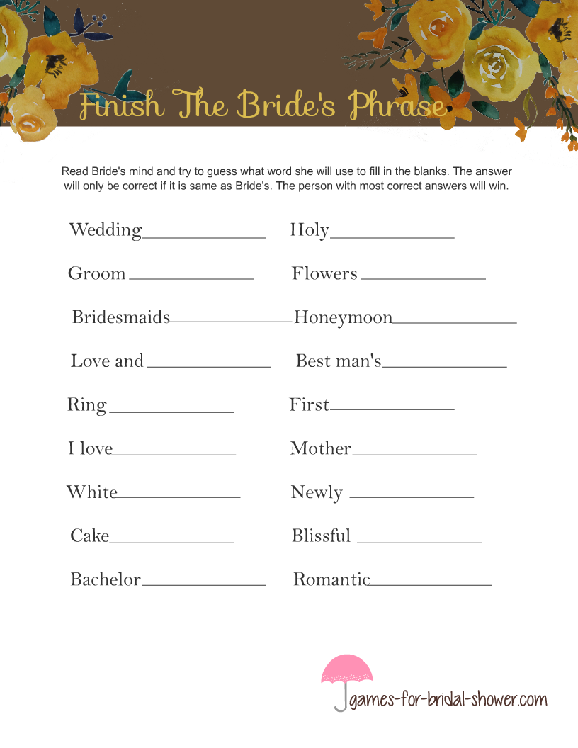 Finish The Bachelorettes Sentences  Bachelorette Party Games –  OhHappyPrintables