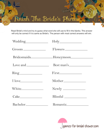 free printable finish the bride's phrase game